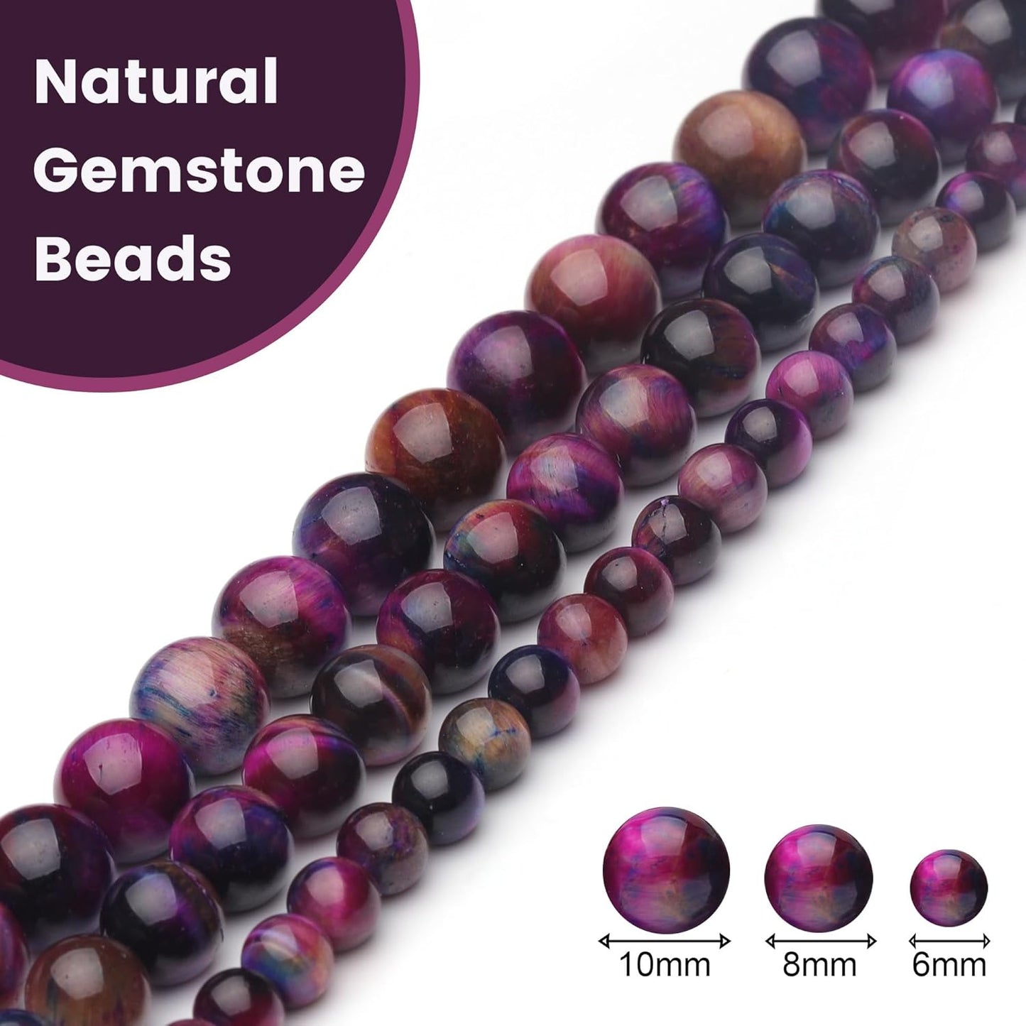 6mm Natural Stone Beads for Jewelry Making,Galaxy Tiger Eye Polished Smooth Round Gemstone Beads for Bracelet Necklace 15 Inch