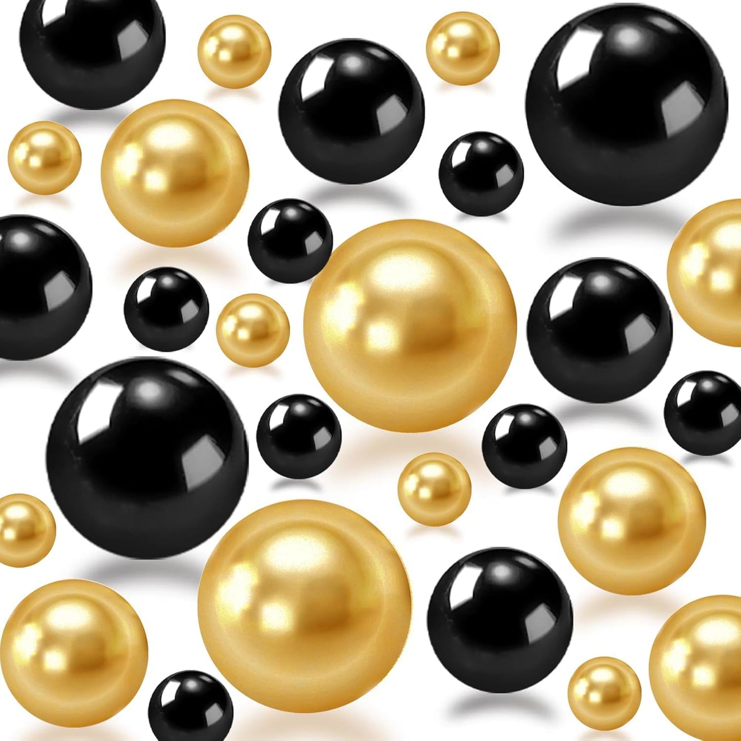 150Pcs Black&Gold Polished No Hole Faux Pearl Beads for Vase Filling Decorations, Plastic Pearls Vase Fillers, Table Scatters, Wedding Centerpiece, Home Decor, 8/14/20 mm