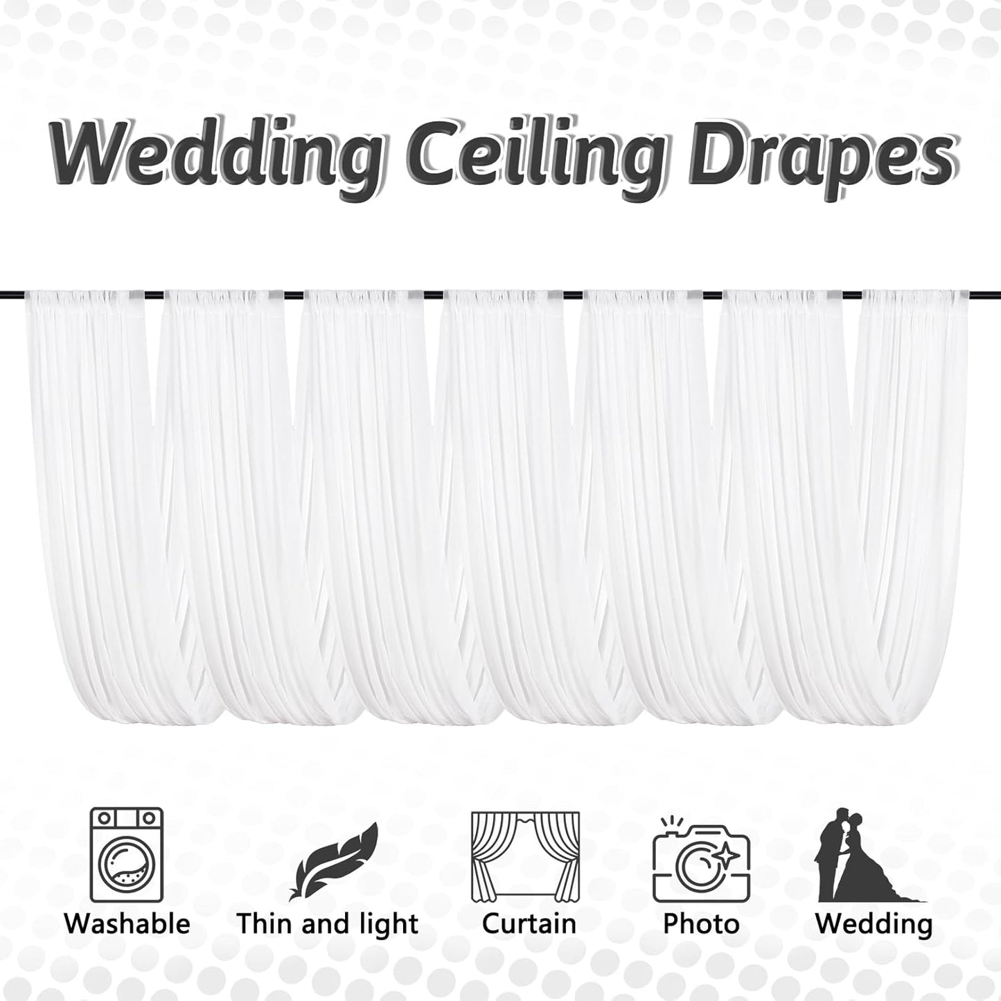 DUOBAO 6-Panel Chiffon Wedding Backdrop Drapes 5x10FT - Semi-Sheer White Fabric Ceiling & Stage Decor for Ceremony, Party, Outdoor Events