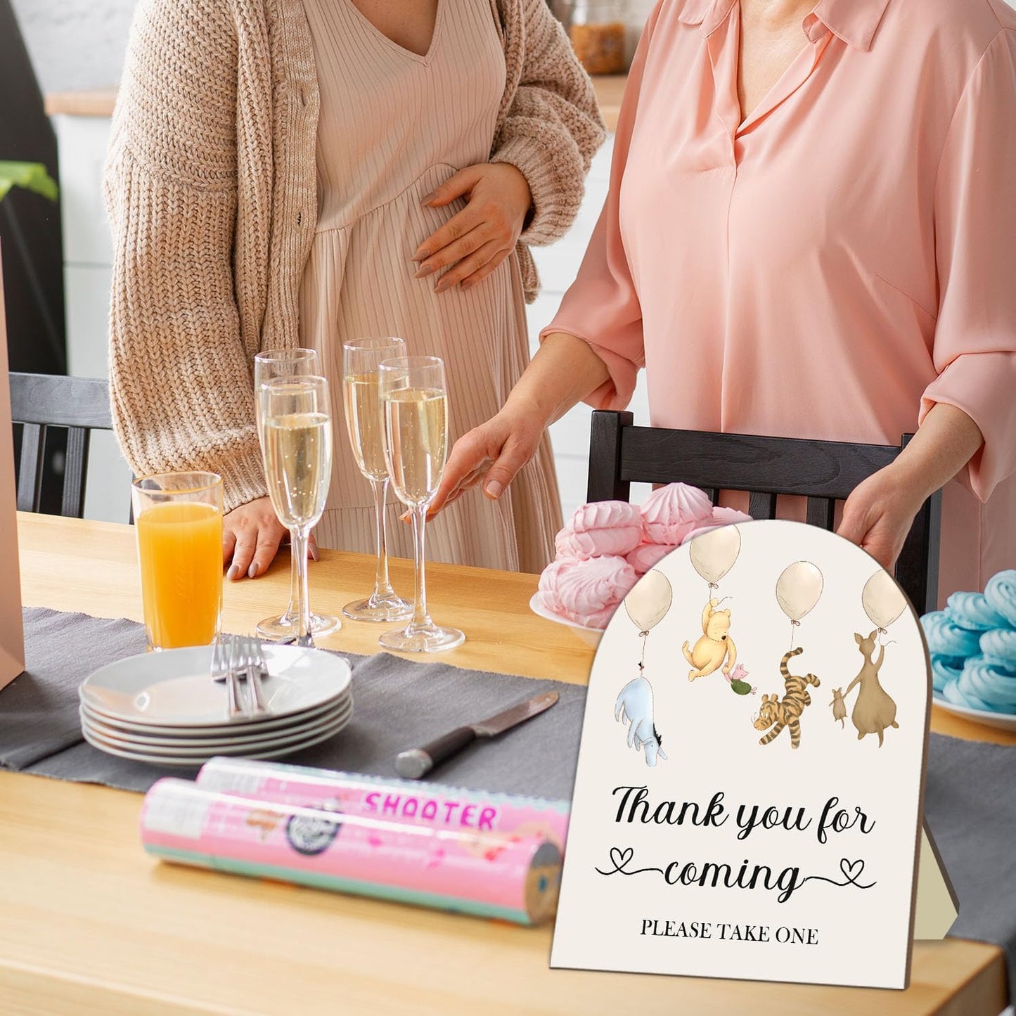 Winnie Decor Wedding Shower Welcome Sign, Thank You for Coming Please Take One Sign, Classic Pooh Bridal Shower Baby Shower Wooden Sign, Wedding Party Decor Sign with Stand 9 * 11IN