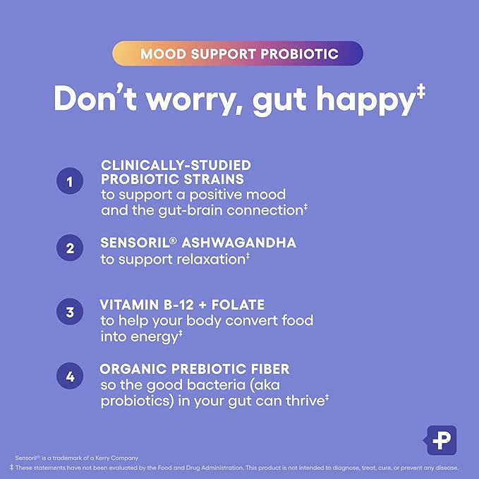 Physician's CHOICE Mood Support Probiotic - Supports a Balanced Mood, Healthy Stress Response & Digestive Health with Prebiotics, Ashwagandha, Vitamin B12, Folate - for Men & Women - 30ct