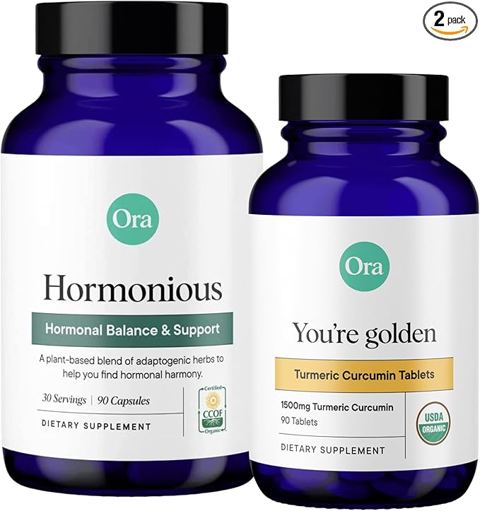 Ora Organic Hormone Balance & Turmeric Curcumin Supplement Bundle: Elevate Mood, Energy, & Joint Health Naturally Acerola Cherry + Pure Turmeric, Enhanced by Piperine - 90 Vegan Tablets