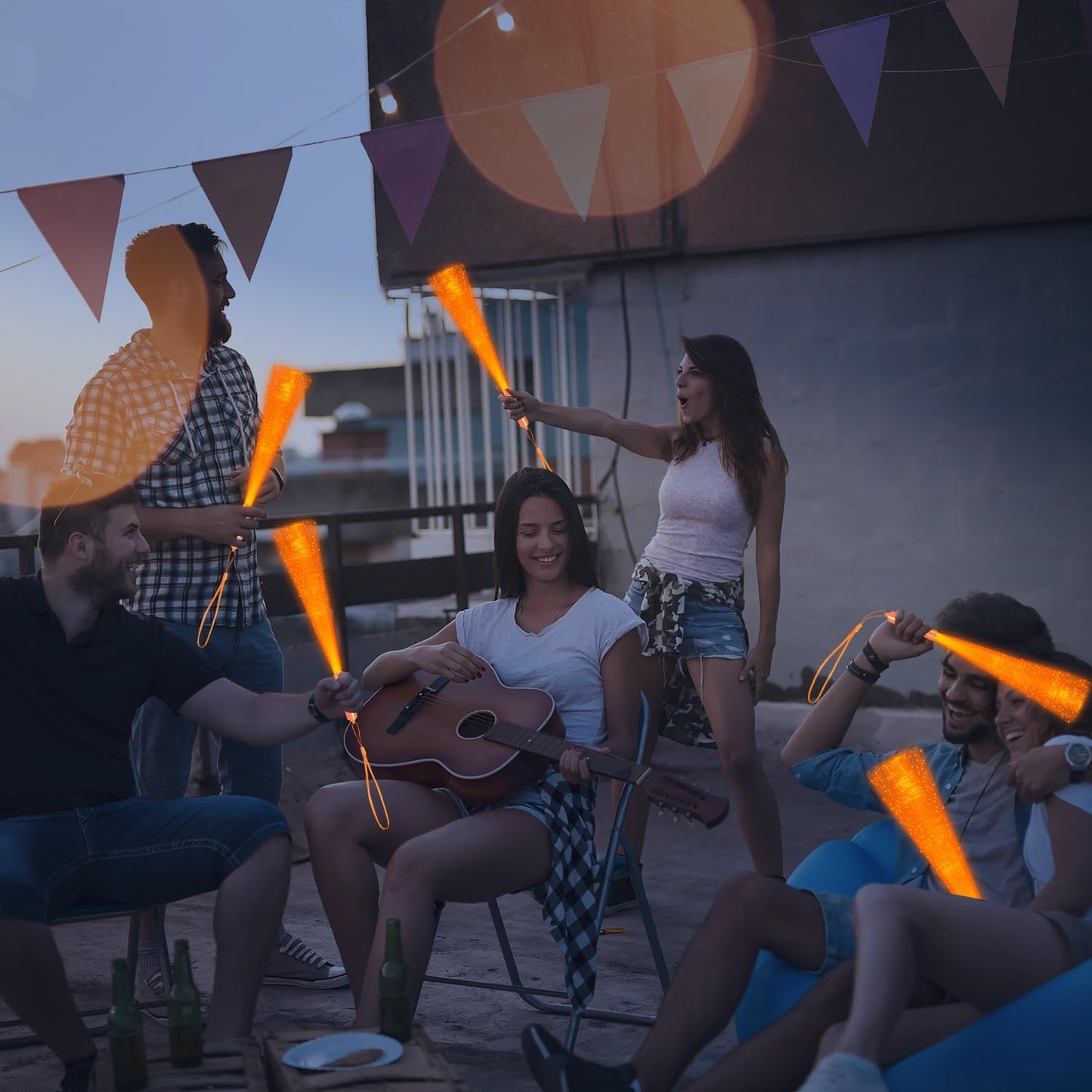 48 PCS Orange Glow Fiber Wands Sticks LED Light Wands 3 Modes Flashing Fiber Optic Light Rod Bulk Fiber Optic Wands Glow in The Dark Party Favors for Bar Wedding Party Supplies