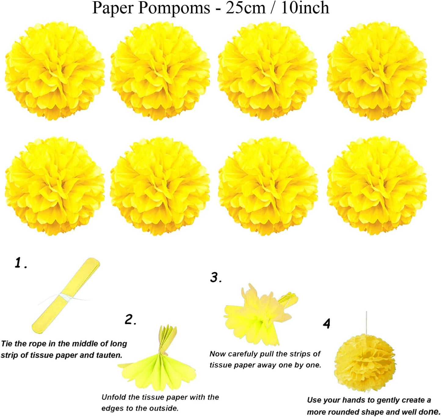 ZERODECO Party Decoration, 21 Pcs Yellow Hanging Paper Fans Pom Poms Flowers, Garlands String Polka Dot and Triangle Bunting Flags for Minnie Mouse Birthday Parties Baby Showers Wedding