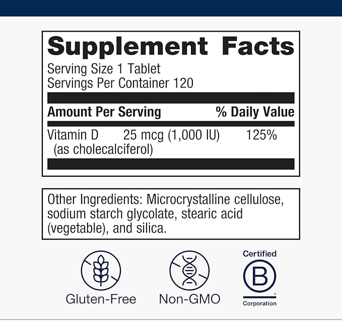 Metagenics Vitamin D3 1000 - Vitamin D Supplement - Bone Density & Immune Support* - Tooth Integrity* - Non-GMO & Gluten Free - 120 Tablets