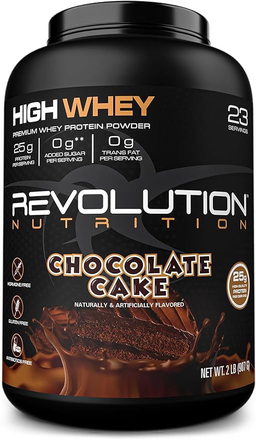 High Whey, Protein Powder 2LB, Whey Isolate, Gluten Free, Lean Muscle Mass for Men & Women, 25g of Protein Per Scoop, 908 g, 24 Servings (Chocolate Cake, 2 Pound)