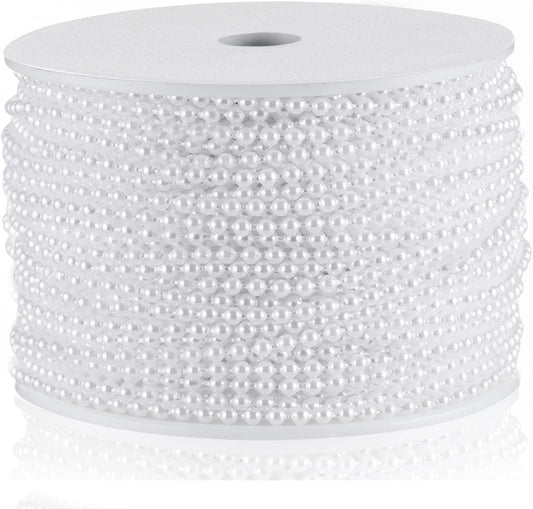 Craft String Pearls 3MM Pearl Bead, 99 Feet White Faux Pearl Garland Spool Roll Strand Wedding Party Decoration
