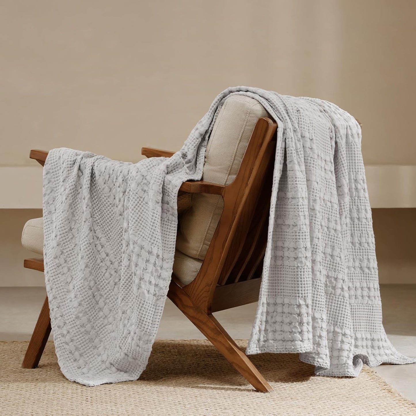 PHF 100% Cotton Waffle Weave Throw Blanket, Soft Lightweight Breathable Cozy Throws for Couch Bed Sofa, Luxury Aesthetic Woven Blanket for Home Decor & Office, 50"x60", Light Grey