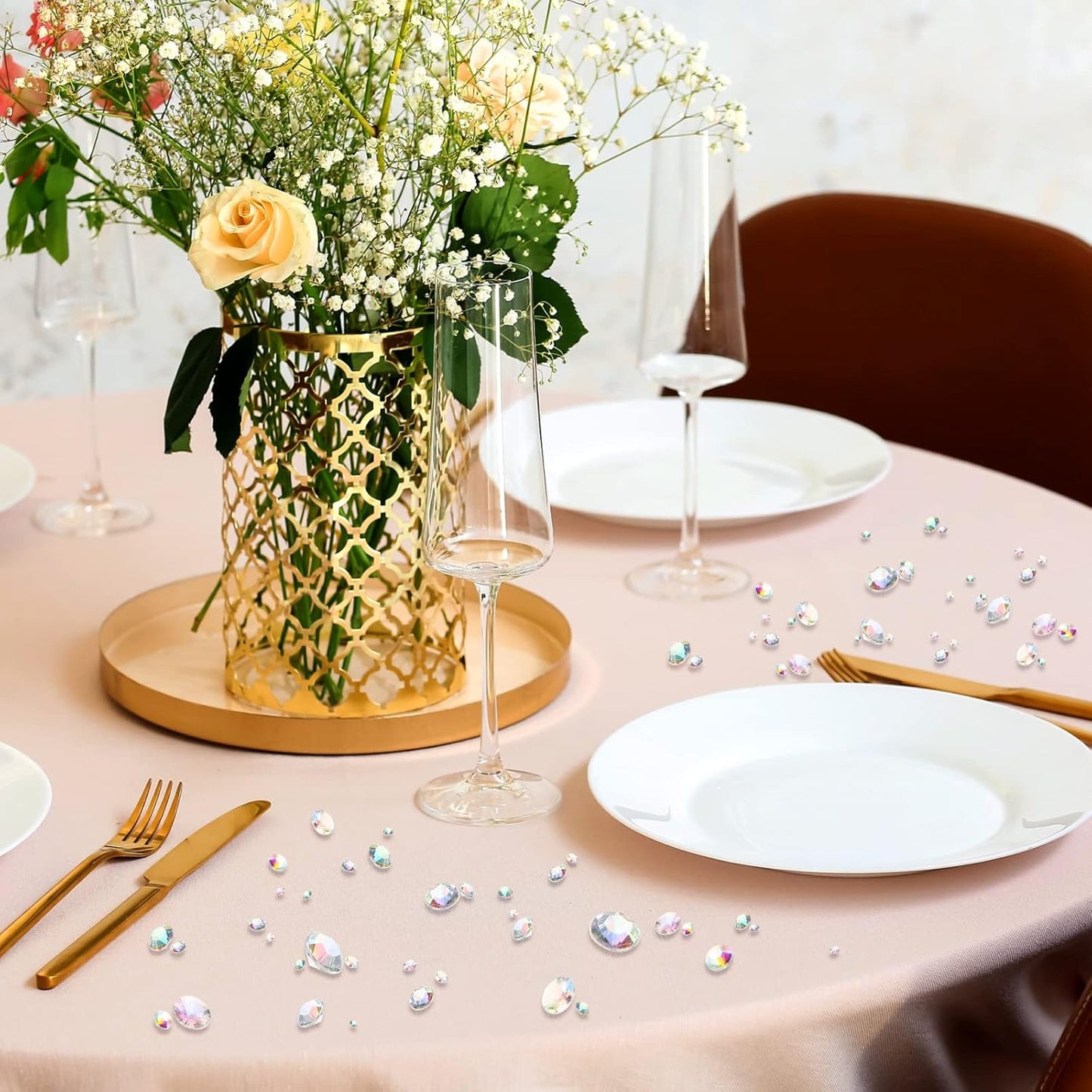 Hicarer 800 Pieces Diamond Decorations Acrylic Diamond Table Scatter Crystals for Table for Vase Fillers Party Decorations(12, 8, 6, 3, 2mm,AB Color)