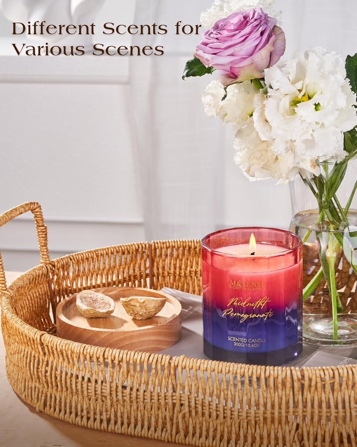 M&SENSE Midnight Pomegranate Scented Candles, 10.6oz 60 Hours Natural Soy Wax Long Burning Aromatherapy Candle for Meditation Relaxing Home Decor for Women Men