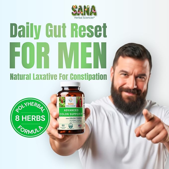 Natural Stool Softener - Safe for Daily Use, Postpartum, Pregnancy | Ultra Gut Daily Colon Cleanse, Constipation Relief for Adult and Senior Women & Men | 60 Herbal Laxative Pills | Sana Herbal
