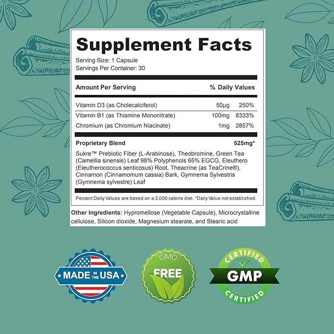 Gluco6 Herbal-Based Solution Supplement | 525mg 30 Powder Capsules - Plant Ingredients - Non GMO - Made in USA (30 Count (Pack of 1))