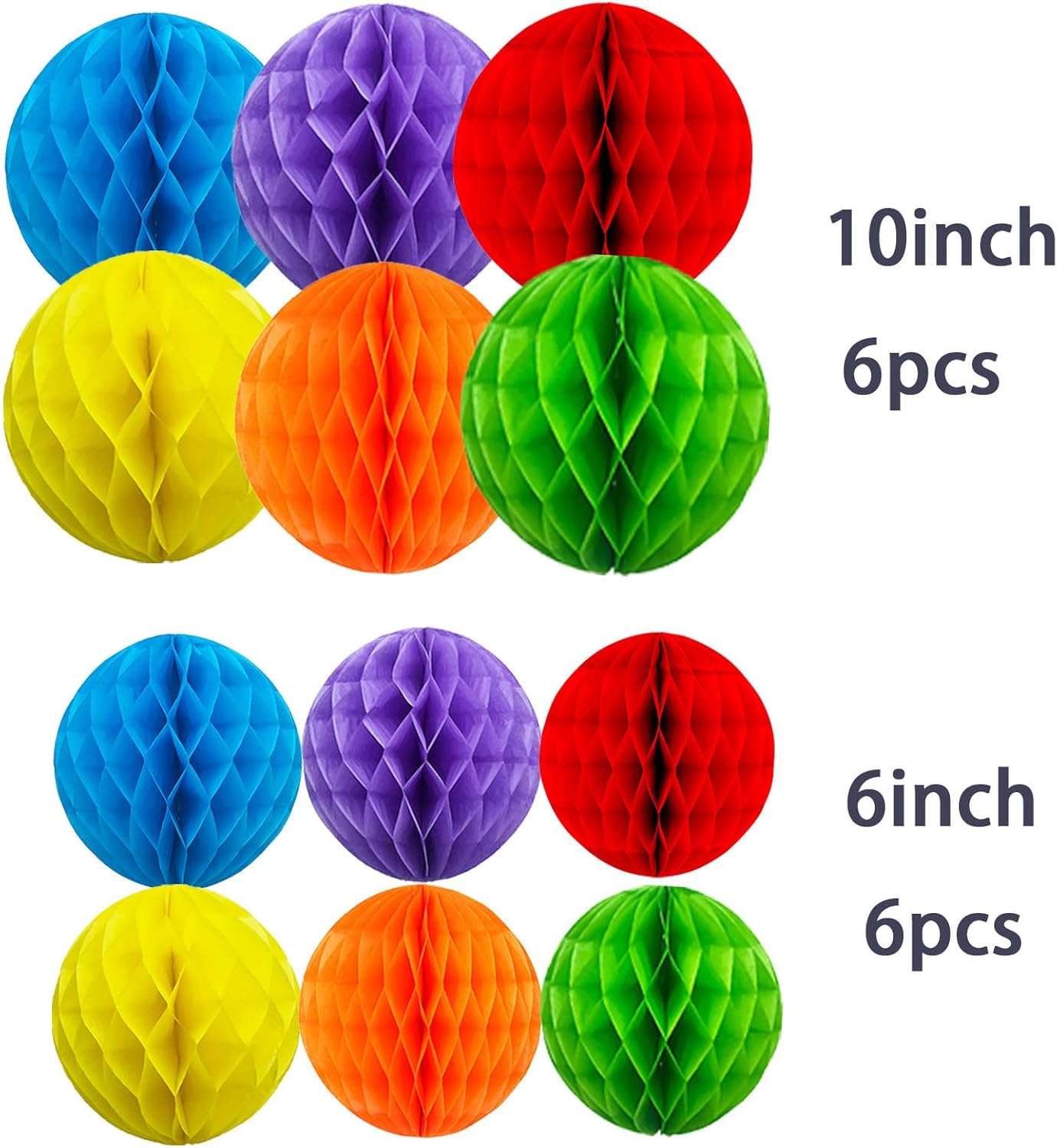 Rainbow Honeycomb Balls Decorations - 12Pcs 6" & 10" Hanging Tissue Pom Poms for Birthday, Wedding, Engagement, Fiesta, Home Decor (Multi-Color)