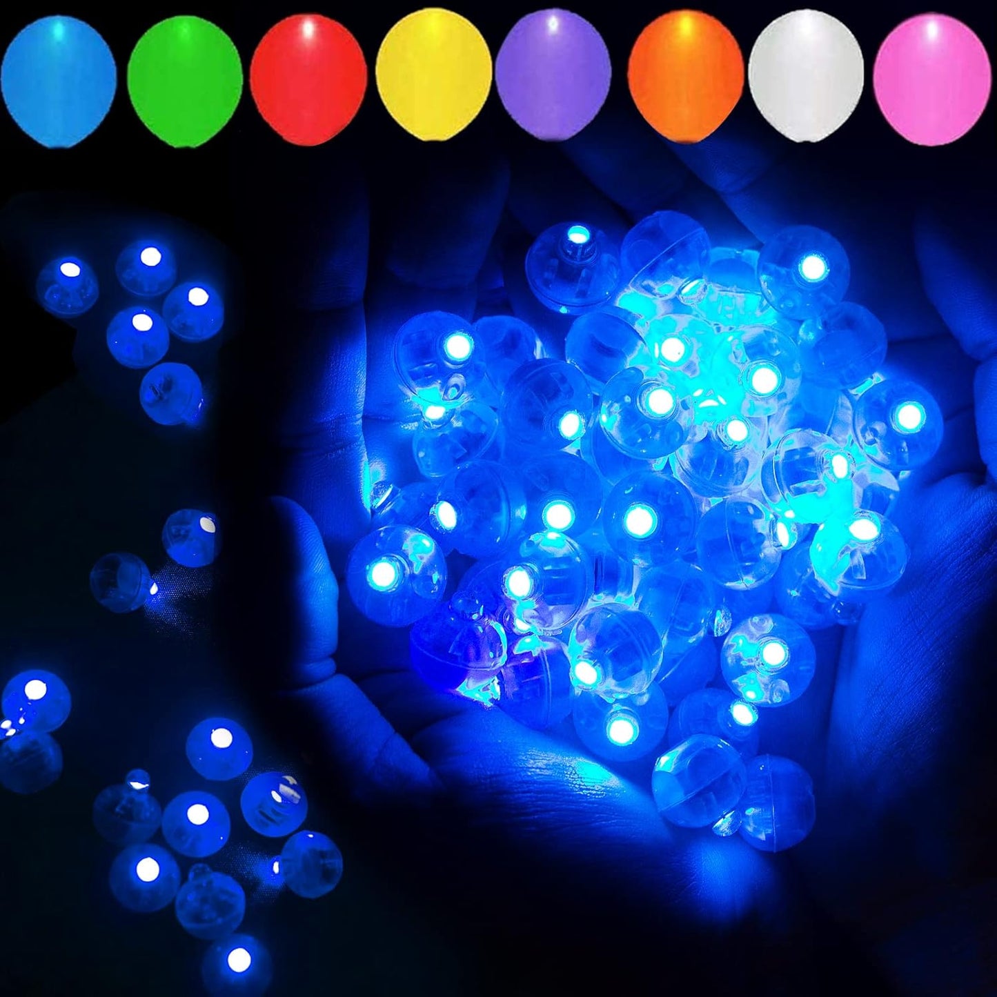 50pcs Blue LED Balloon Light, Round LED Ball Lamp Tiny Led Lighting Decoration for Indoor Outdoor Party Event Fun Wedding Festival Birthday Halloween Christmas Party Supplies