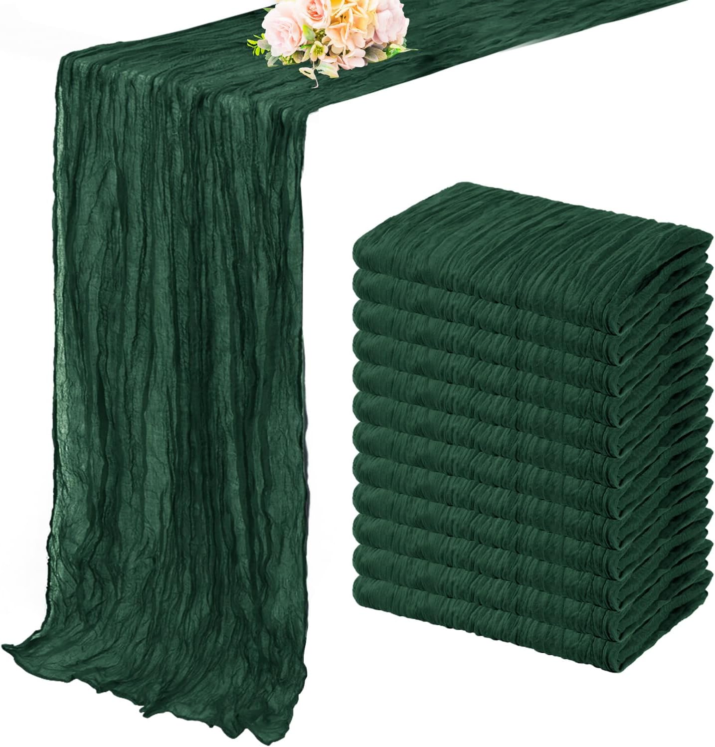 Emerald Green 12 Pack Cheesecloth Table Runner 10FT Boho Fabric Rustic Cheese Cloth Table Runner for Wedding 20 x 120 Inch Long Bridal Shower Baby Shower Gauze Sheer Birthday Party Table Decorations