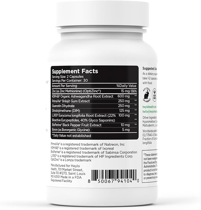 Heylo Man UP Men’s Vitality Supplement with Ashwagandha, Shilajit, Zinc, Tongkat Ali, DIM, Quercetin & BioPerine – Supports Energy, Hormone Balance & Stress – 60 Capsules
