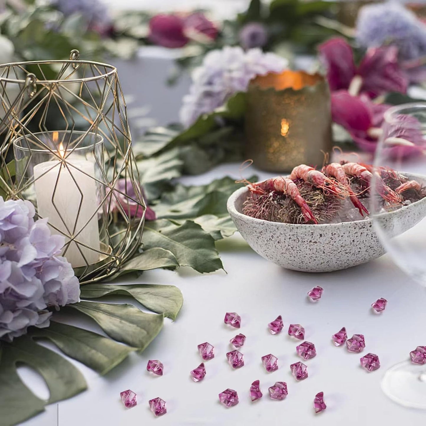 HappyFiller 15 OZ Burgundy Fake Ice Rocks Crystal Acrylic Gem Stone for Glass Vase Fillers,Candle Holder Decor, Wedding Centerpieces,Crafts,Dessert Table Decorative Scatter,Party,Home Accents