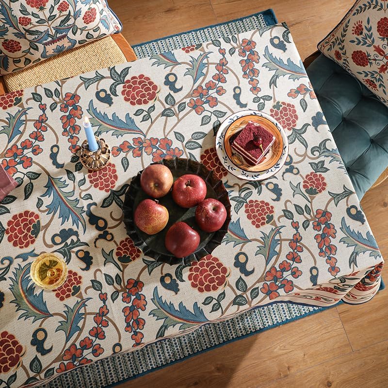 patdrea Designer Vintage Linen Tablecloth for Rectangle Table,French Soft Durable Floral Tablecloths,Colorful Table Cover for Kitchen Dining,Parties,Christmas,Thanksgiving,Party,55"x87"-Puno