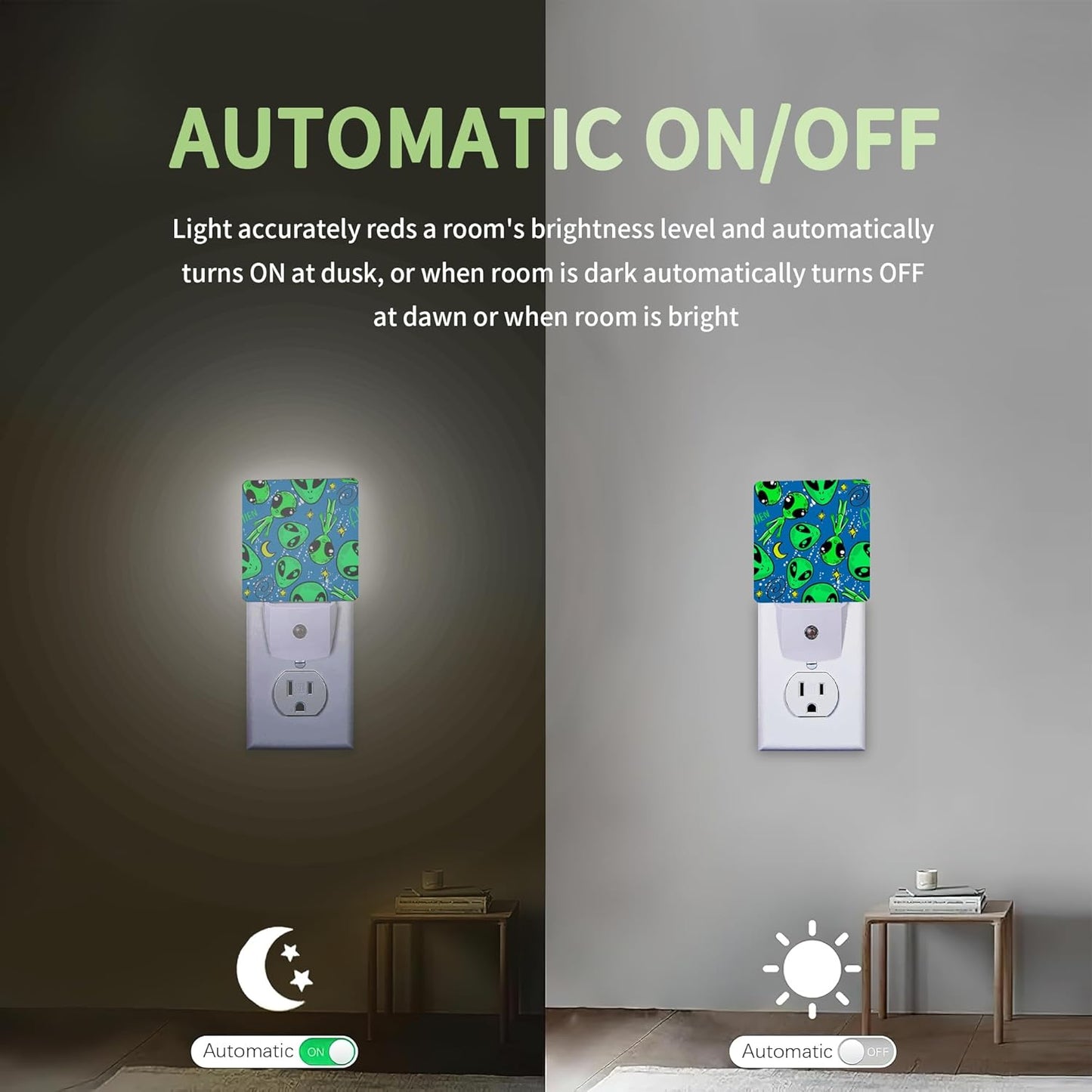 Cartoon Aliens Night Light, Night Light Plug into Wall with Dusk to Dawn Sensor, LED Lamp Energy Saving Lights for Men Women Boys Girls,Lamp for Bedroom Bathroom Hallway