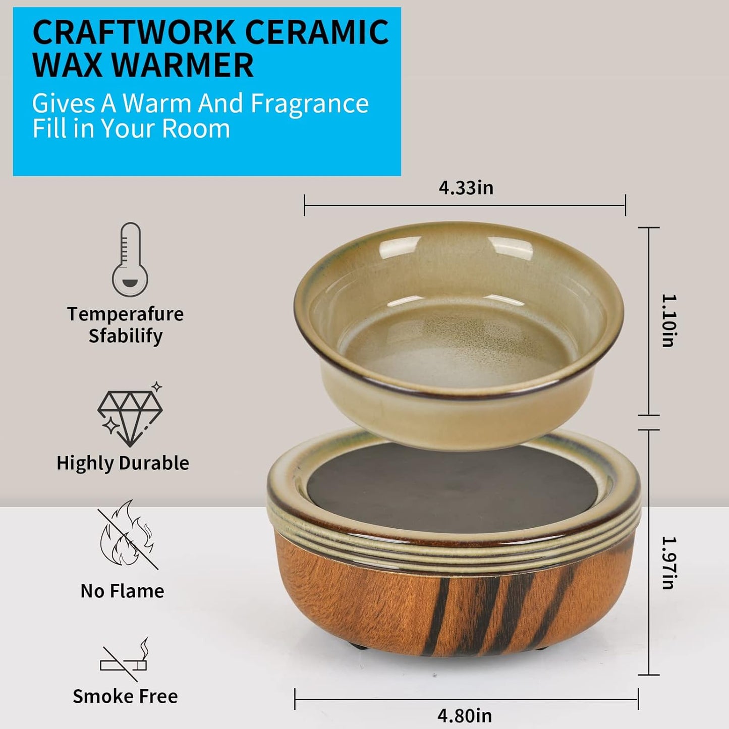 mocosa Ceramic Wax Melt Warmer 3-in-1 Candle Wax Warmer for Scented Wax Melter Electric Fragrance Wax Burner Gifts for mom Grandma Women