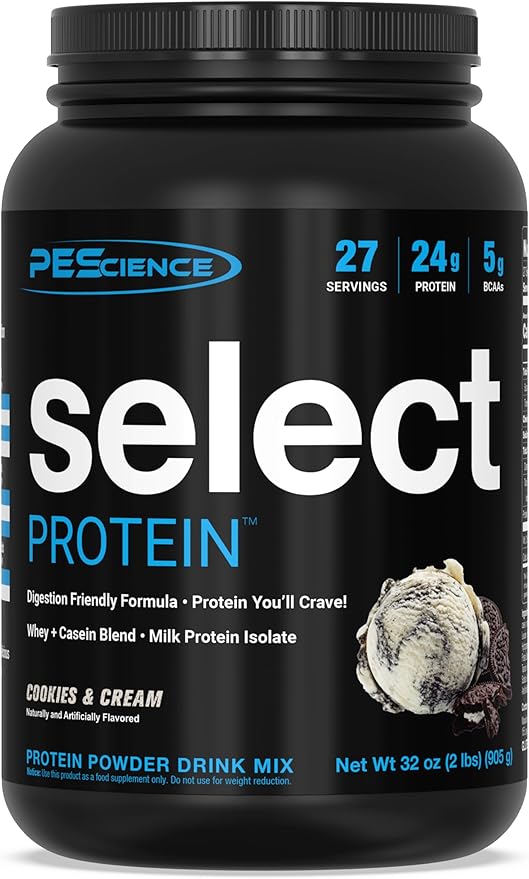 PEScience Select Protein Powder, Whey and Casein Blend, Clean Protein Powder for Women and Men, Low Calorie, Low Carb, Keto Friendly, Gluten Free, Cookies and Cream, 27 Servings