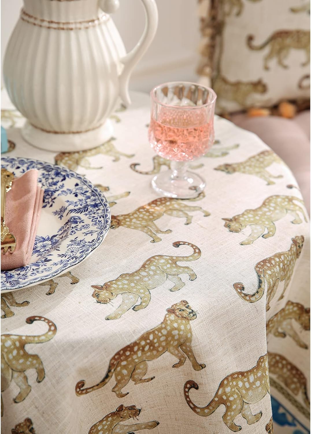 patdrea Designer Linen Rectangular Table Cloth,Vintage Leopard Animal Soft Extra Long Tablecloth,Fall Dacorative Cover for Kitchen Dining,Christmas,Parties,Holiday,Thanksgiving,67"x118"-from