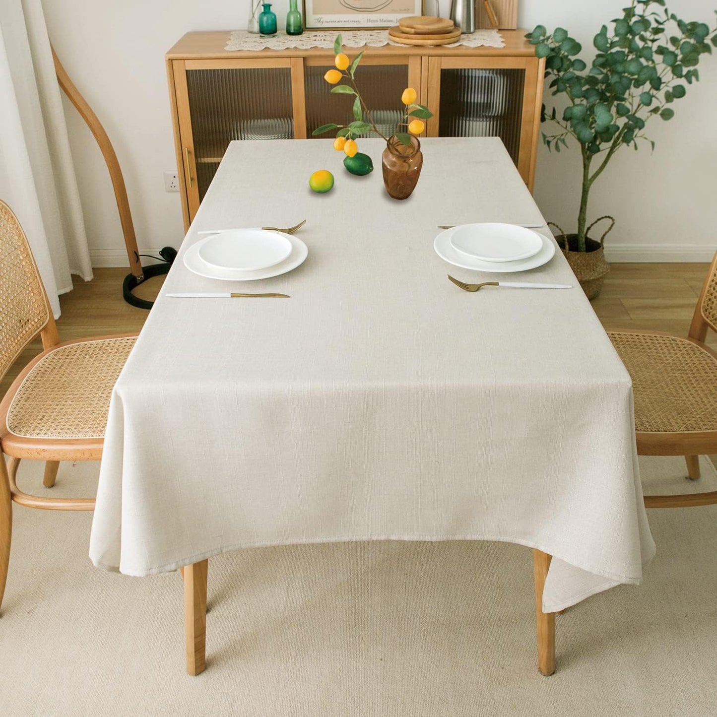 NLMUVW Ivory Tablecloth for Rectangle Tables 84 Inch, Linen Table Cloth Rustic Water Resistant Farmhouse Table Cover for Kitchen Dining Coffee, 54 x 84 Inch