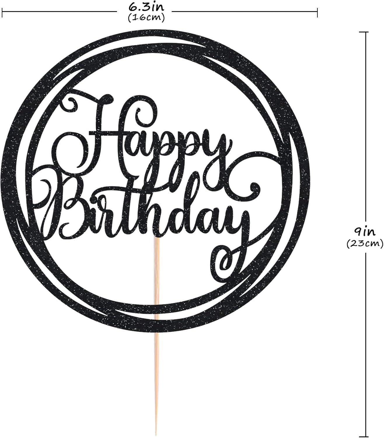 Happy Birthday Cake Topper - Black Glitter Happy Birthday Cake Decoration Supplies for Children or Adults - Happy Birthday Cake Bunting Decor, Photo Booth Props