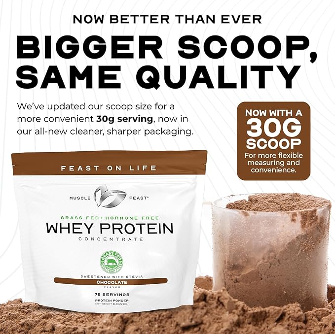 Muscle Feast Grass-Fed Whey Protein Concentrate Powder, All Natural, Hormone Free Pasture Raised Whey Protein Powder for Women & Men, Clean, Non-GMO & Gluten Free Whey Concentrate - Vanilla, 2lb