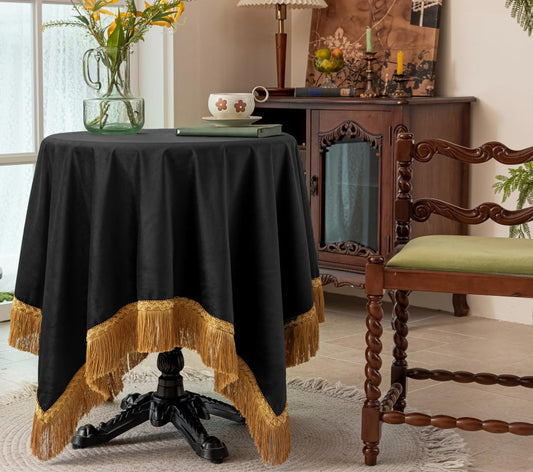 F-CHU Small Square Tablecloths 36 x 36 Inch Velvet Tablecloth Solid Black Small Round Table Cover for Nightstand End Bedside Table Tabletop Decoration，Black Tablecloth