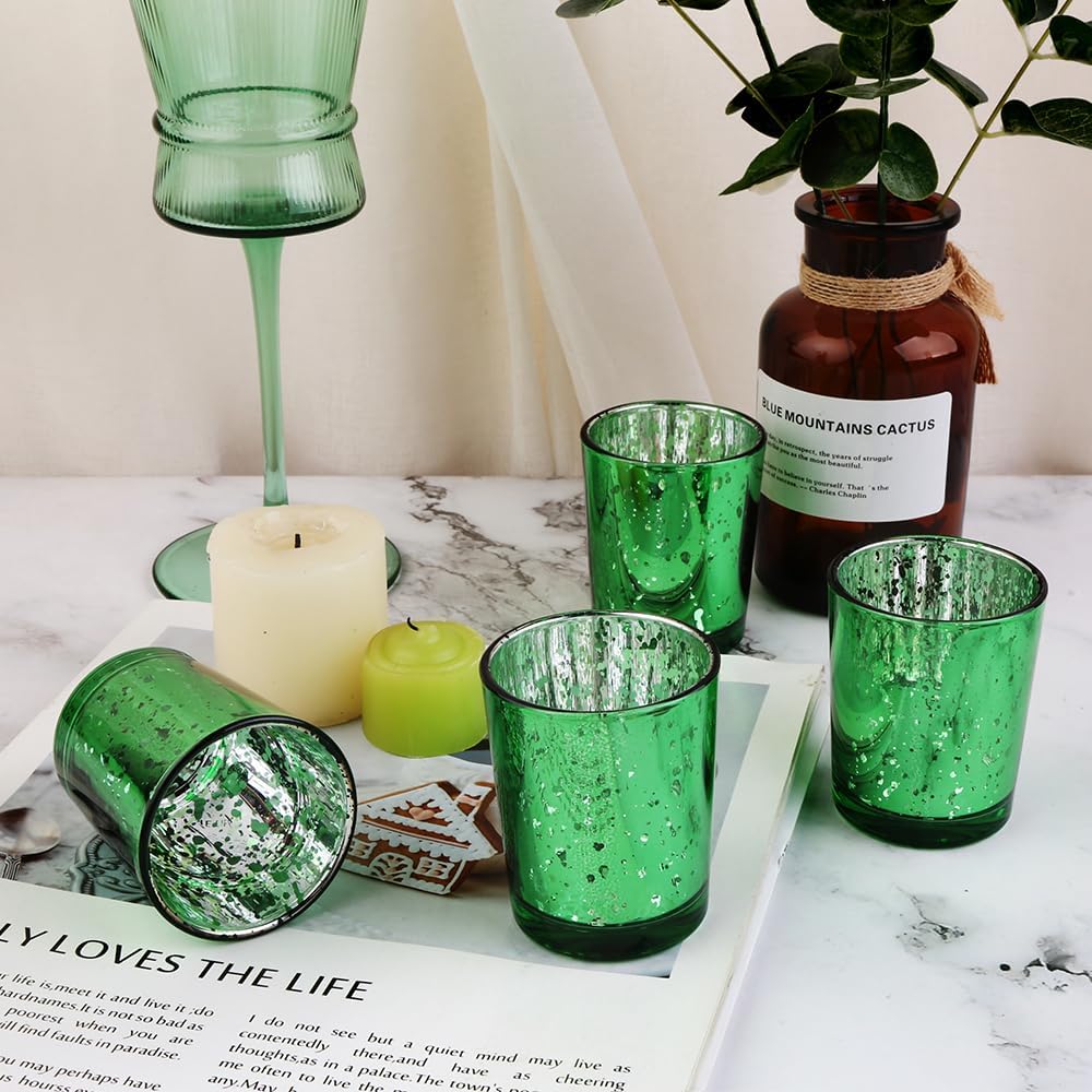 Green Mercury Glass Tea Light Holders Set of 36 - Elegant Votive Candle Holders for Weddings, Showers and Home Decor - Perfect for Table Centerpieces and Parties (Glass, Green)
