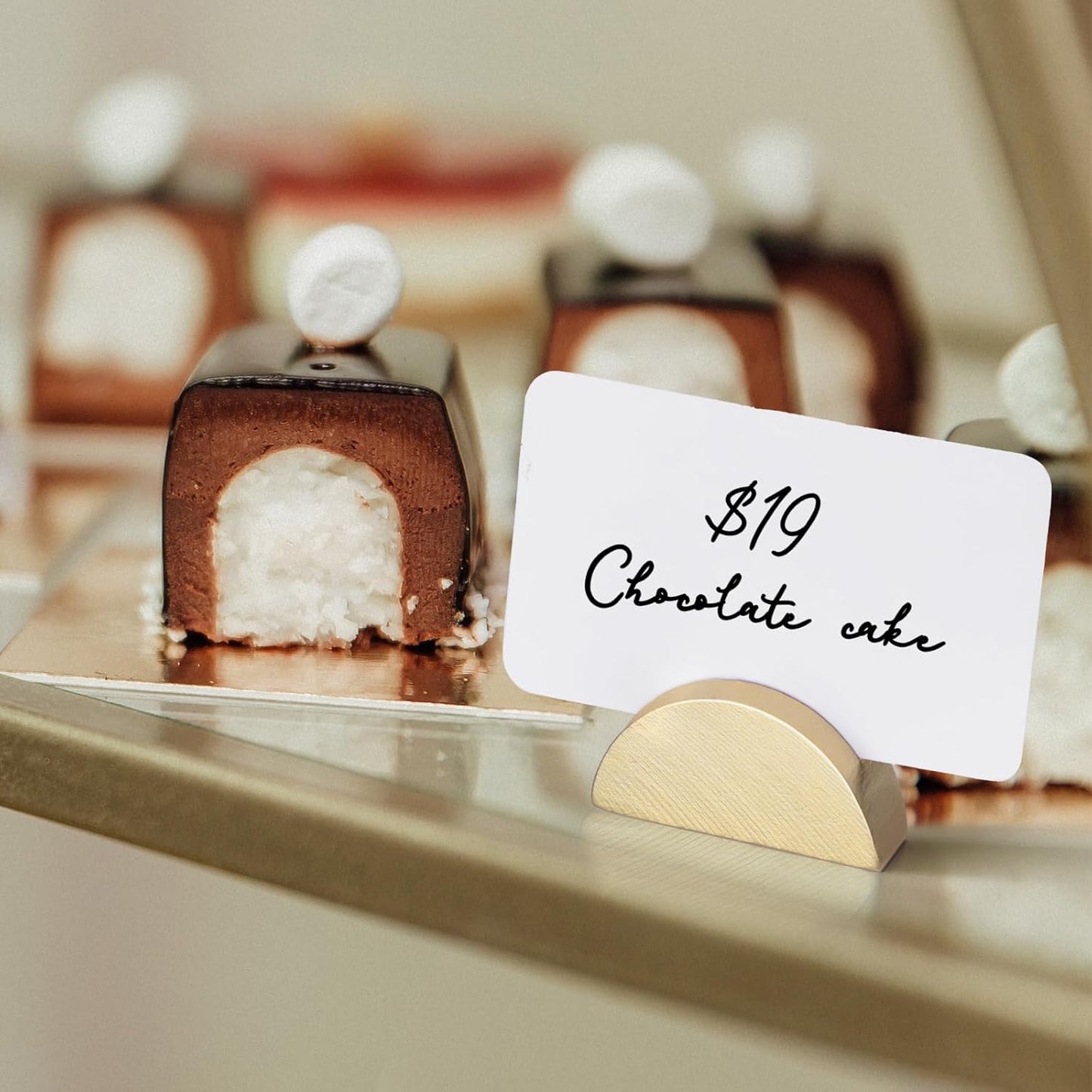 UNIQOOO 10 Set 2" Arch Gold Birch Wood Stand with Cards |1.2mm Slot, for Name Cards, Place Card Holder, Photo Display Stand | for Event Decor, Retail Shop, Cafe Restaurant Menu, Business Card, Name Tag