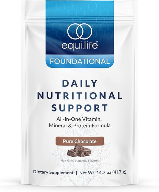 Equilife Daily Nutritional Support, All-in-One Multivitamin Meal Replacement, Pure Chocolate Flavor, 15G Plant Protein, Supports Overall Wellness Including Energy, Digestion, & Skin, 14 Servings