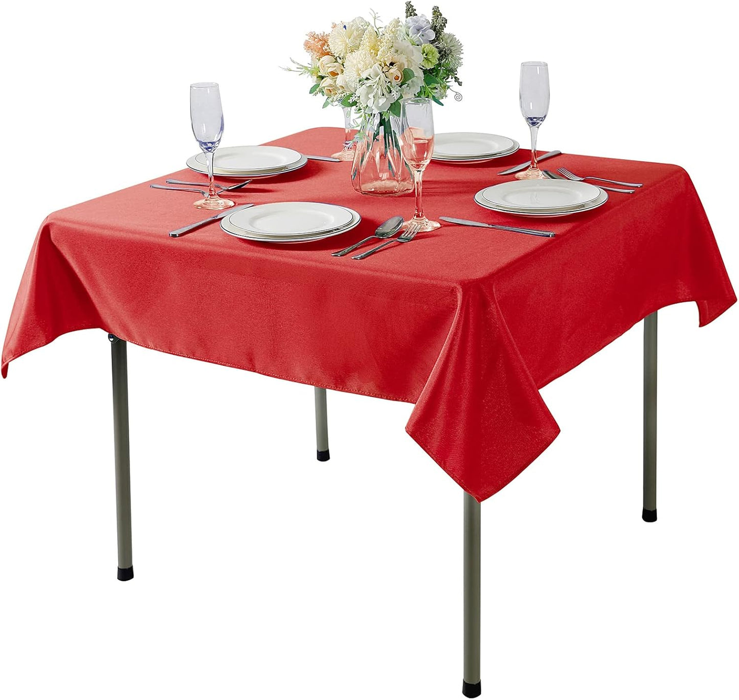 Cupuamon Square Tablecloth 52x52 inch Washable Polyester Fabric Table Cloth for Wedding Party Dining Banquet Decoration（52x52,Red）