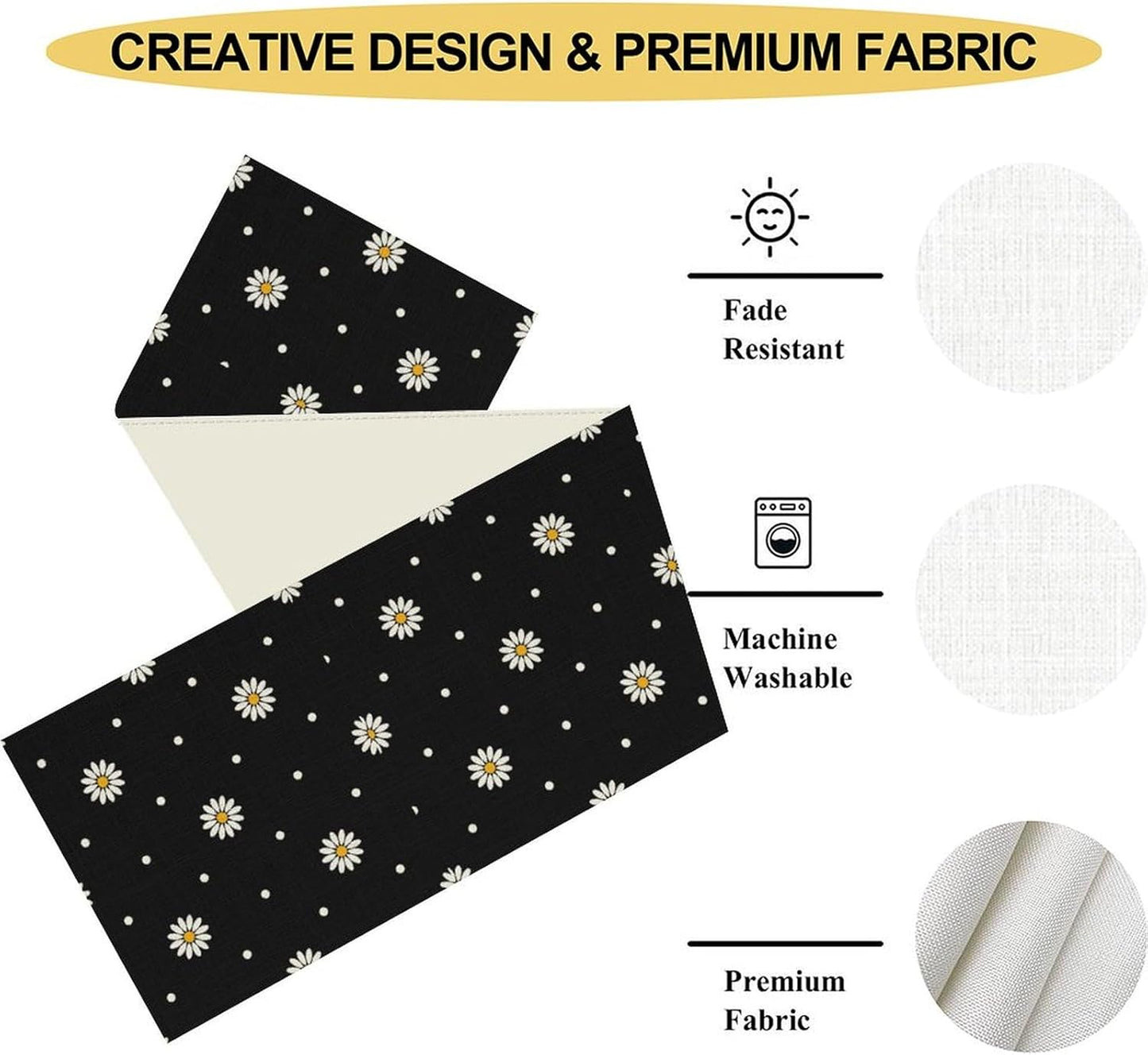 Spring Daisy Table Runner, Farmhouse Seasonal Summer Flower Retro Country Table Center Decor for Home Kitchen Dining Patio Holiday Party Indoor Outdoor Table Decorations, 13"x72" Inch