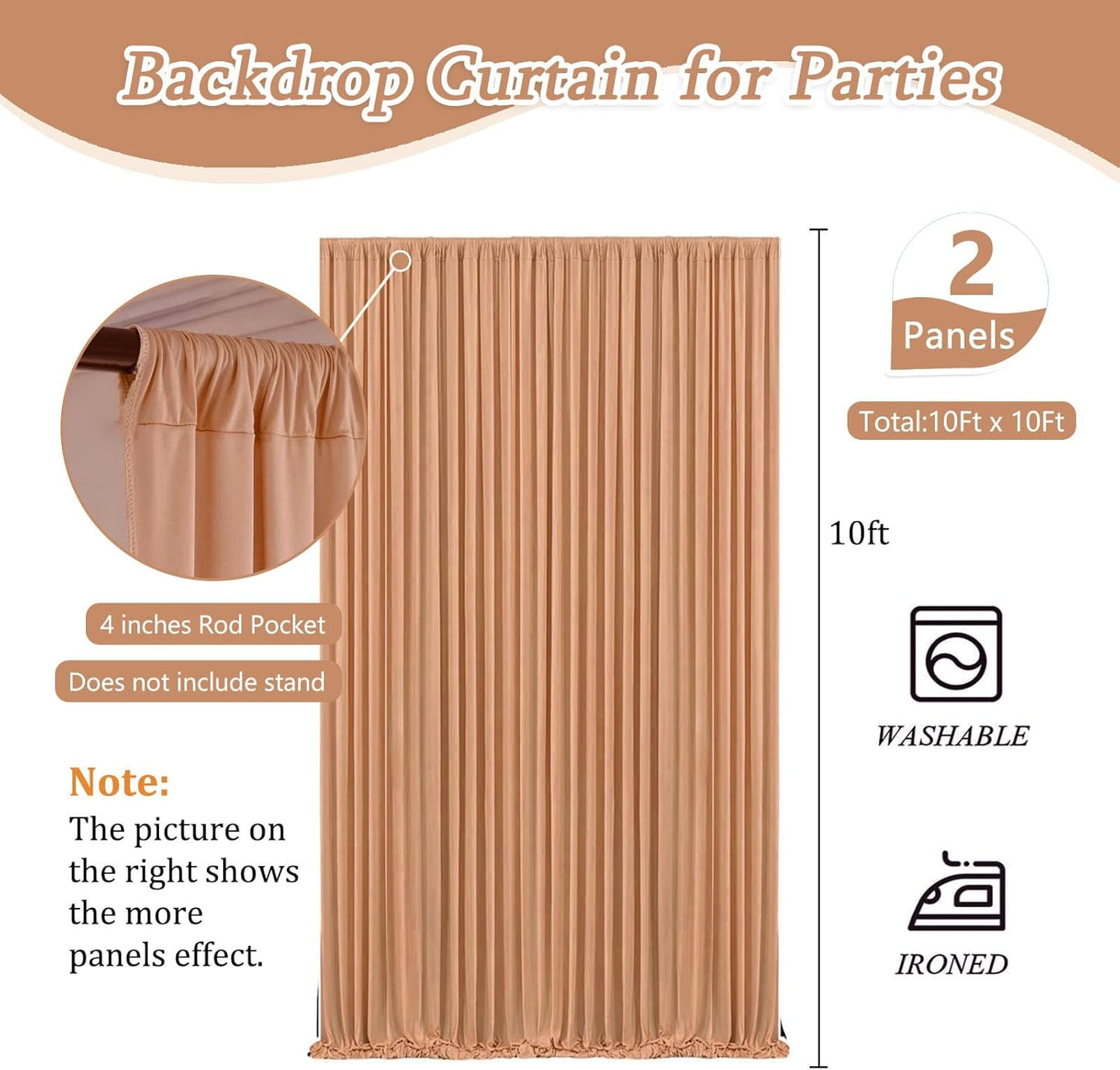 10 x 10 Feet Khaki Backdrop Curtain for Partie, Background Curtains for Photoshoot, Birthday, Wedding, Halloween, Thanksgiving, Christmas Day, New Year Party Decorations 5Ft x 10Ft, 2 Panels