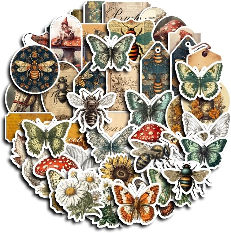 100 Pcs Vintage Insects and Botany Stickers for Journaling, Apothecary Label Sticker with Deep in The Forest Theme Vinyl Stickers for Water Bottle Laptop Computer Skateboard Bumper