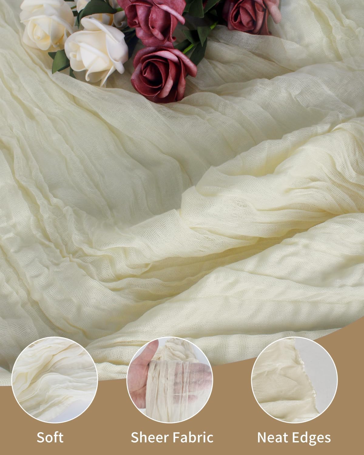 Beige Cheesecloth Table Runner 120 Inch, Summer Boho Gauze 10 FT, Rustic Cheese Cloth Table Runner for Wedding, Baby Bridal Shower, Party, Farmhouse Centerpiece Home Decorations