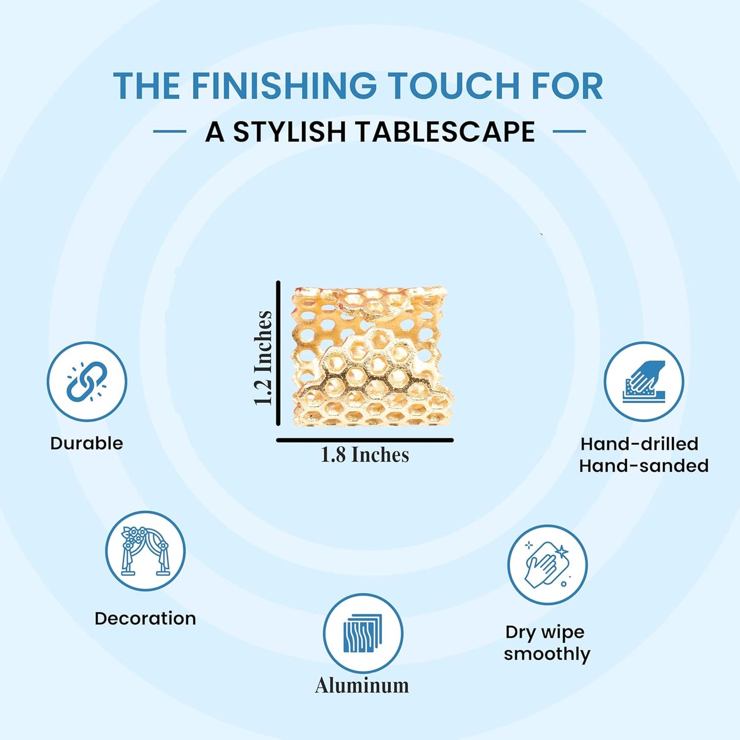 Gold Honeycomb Napkin Rings Set of 10 - Elegant Lightweight Metal Serviette Holders for Dining Table, Wedding, Party & Home Décor - CLEENTABLE