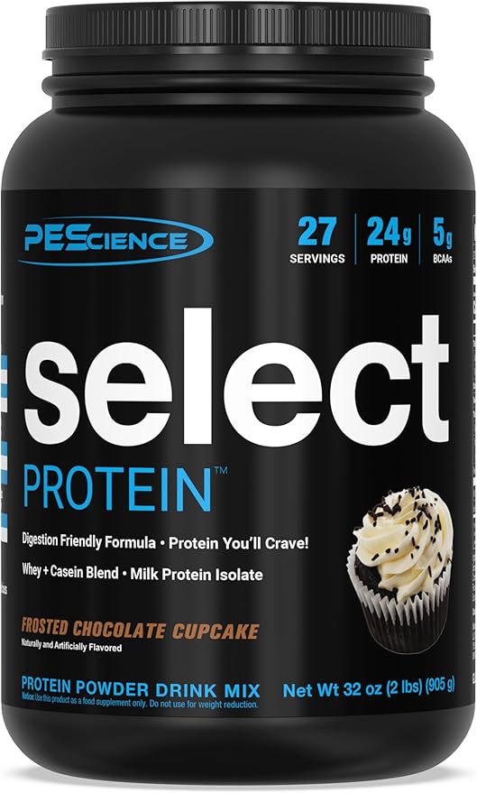 PEScience Select Protein Powder, Whey and Casein Blend, Clean Protein Powder for Women and Men, Low Calorie, Low Carb, Keto Friendly, Gluten Free, Frosted Chocolate Cupcake, 27 Servings