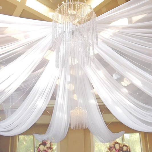 6 Panels White Ceiling Drapes for Wedding 5ftx40ft Sheer Drapery Chiffon Fabric Arch Draping Curtains for Party Ceremony Birthday Baby Shower Reception Stage Ceiling Decorations
