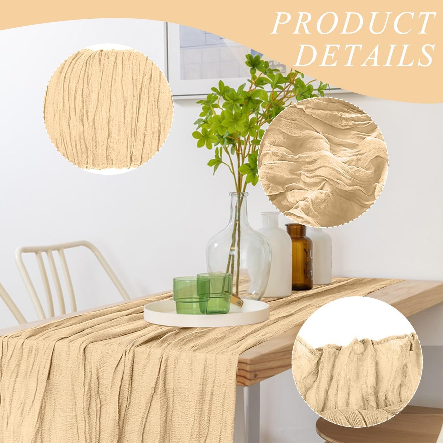 6 Pack Cheesecloth Table Runner 10Ft Christmas Gauze Boho Table Runners for Wedding Decor Bridal Shower Decorations(35" x 120")