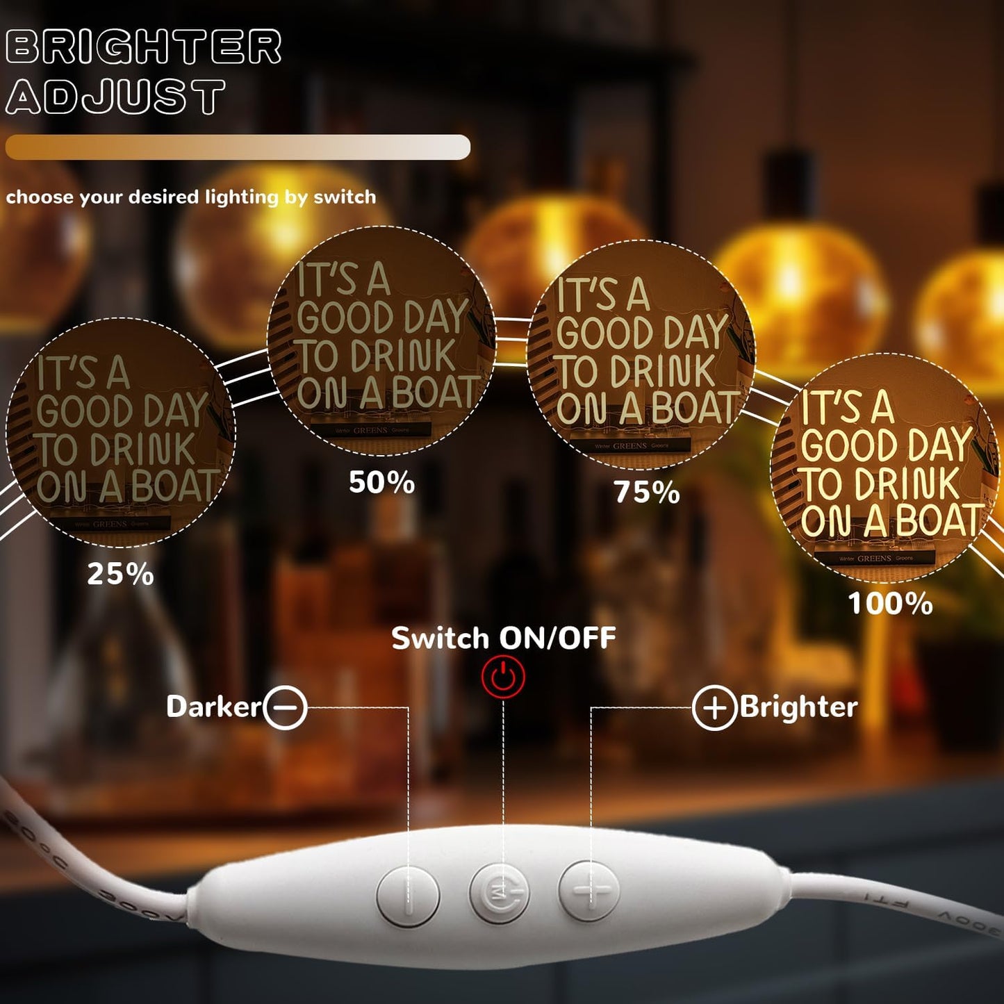 It's A Good Day To Drink On A Boat Neon Sign, Boat Drink Neon light, Bar Art Wall Warm White LED Light Up Sign for Home Bar Club Party Restaurant