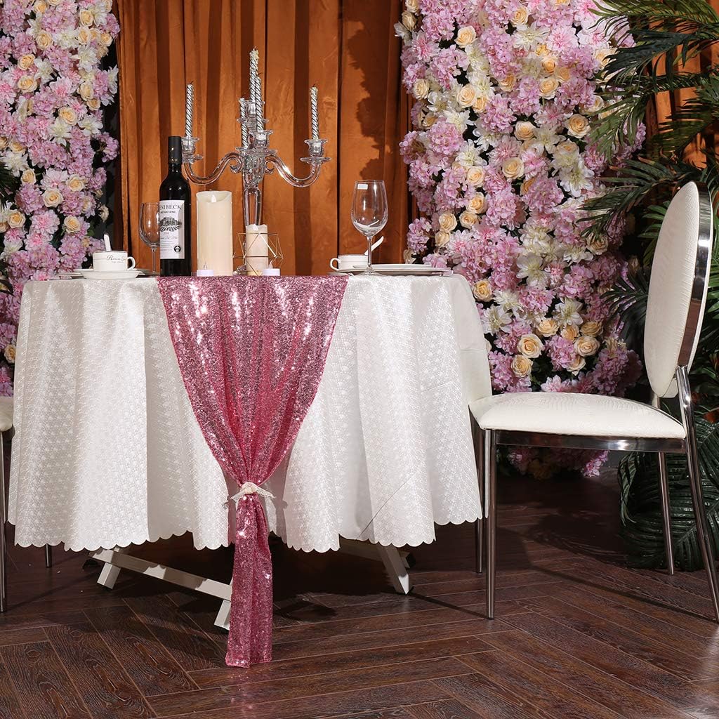 Eternal Beauty Fuchsia Pink Table Runner for Wedding, 2PCS-12x108 Sequin Table Runner Decorations for Birthday Parties, Banquets, Graduations,Christmas