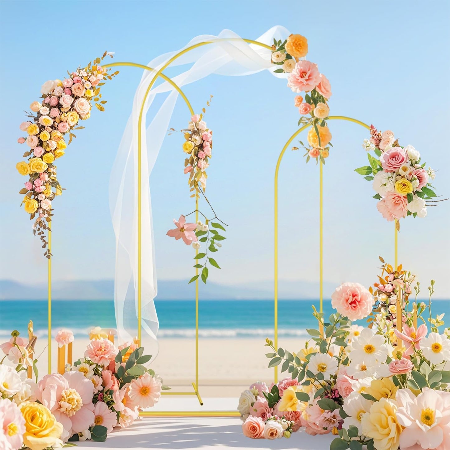 FOTSHARER Arch Backdrop Stand and Cover Set (7.2FT, 6.6FT, 6FT) Metal Wedding Arch Stands Ivory Spandex Cover for Arched Backdrop Background Arches Stand with Cover for Wedding Party Anniversary Decor