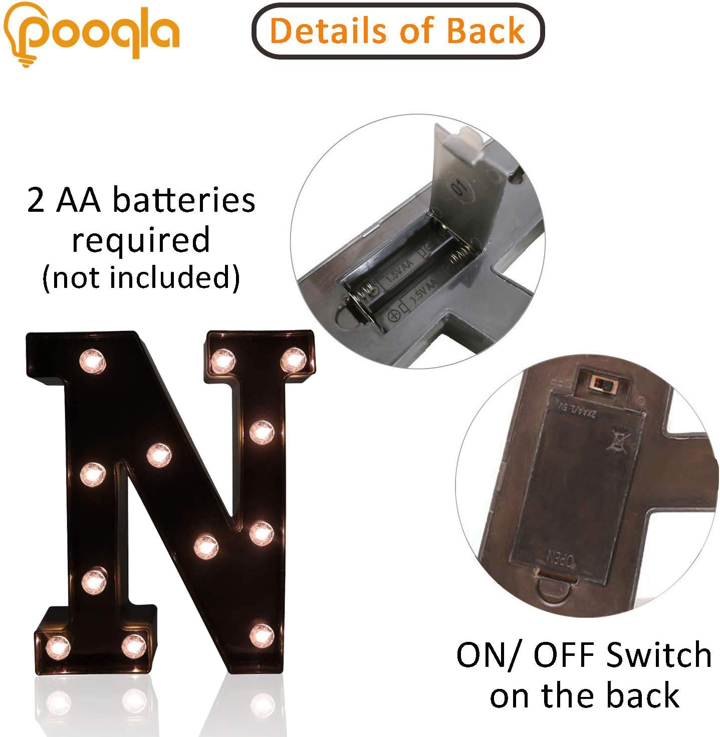 Decorative LED Illuminated Letter Marquee Sign - Alphabet Marquee Letters with Lights For Wedding Birthday Party Christmas Night Light Lamp Home Bar Decoration N, Black