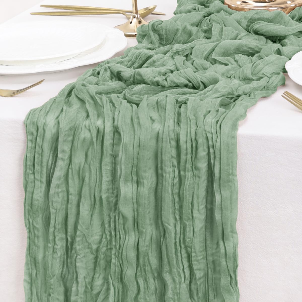 Sage Green Table Runner Cheesecloth Table Runner 10FT Farmhouse Table Runners 120 Inches Fall Table Decor Dining Room Centerpiece Wedding Boho Baby Shower Birthday