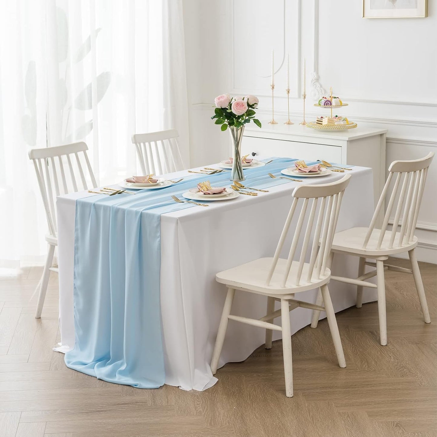 12Pack 9ft Chiffon Table Runner 14x108 Inch Sheer Romantic Table Runner for Wedding Birthday Party Bridal Shower Outdoor Decoration-Blue Mist