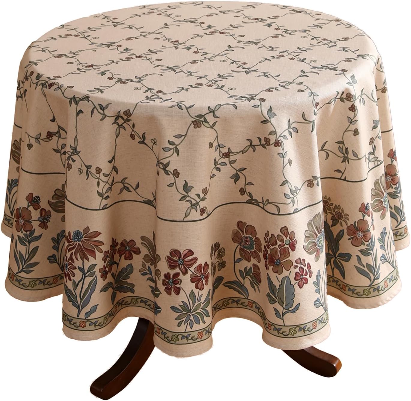 patdrea Designer Vintage Linen Round Table Cloth,Durable Breathable Floral Tablecloth,Dacorative Table Covers for Kitchen Dining Tea Party,Holiday,Christmas,Thanksgiving,Diameter 55"-Oliveirad