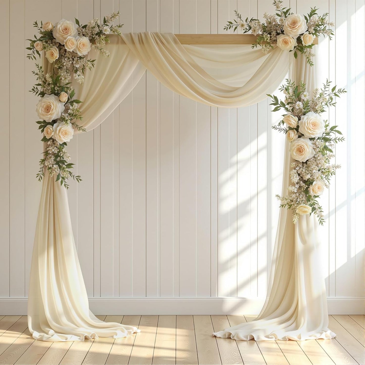 Wedding Arch Draping Fabric 2 Panels 18Ft Nude Sheer Chiffon Curtain Drapes 6 Yards for Wedding Ceremony Birthday Party Decoration